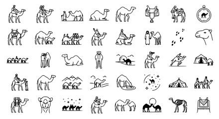 Obraz premium Minimal Camel Riding Line Icons Editable Stroke Vector Set