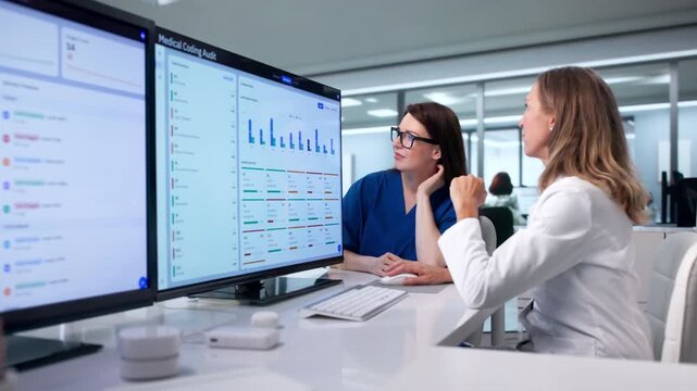 Woman Uses Computer To Verify Medical Billing Codes
