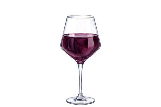 premium watercolor red wine glass illustration with burgundy liquid and condensation droplets in a stemmed goblet on transparent background