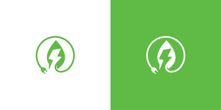 Green energy logo with leaf and lightning bolt design.