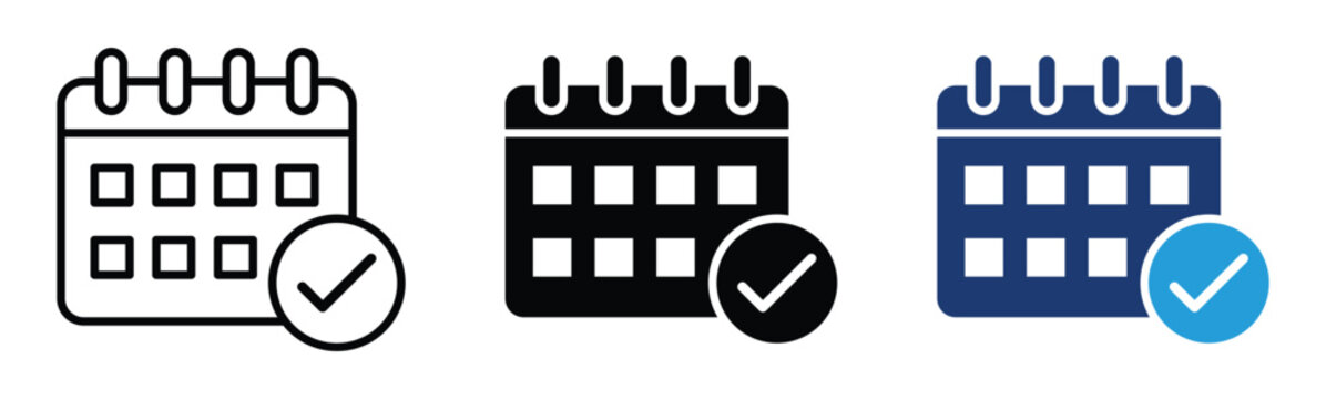 Schedule calendar icon filled and outline styles. Event planning, appointment, date, reminder, organizer, timetable and time management symbol. Vector illustration isolated on transparent background