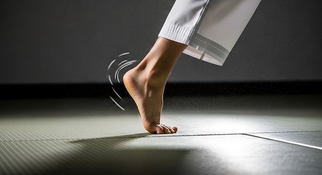 Martial Artist Foot Pivoting on Tatami Mat