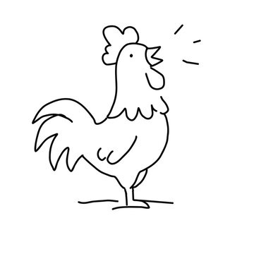 Cute rooster crowing morning farm bird line art png illustration