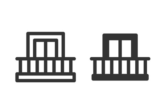 Balcony vector line icon set. Terrace, window, door, and outdoor rail symbols in outline and filled style for architecture and real estate design.
