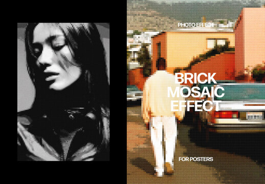 Vertical Brick Mosaic Photo Effect For Poster And Print Design