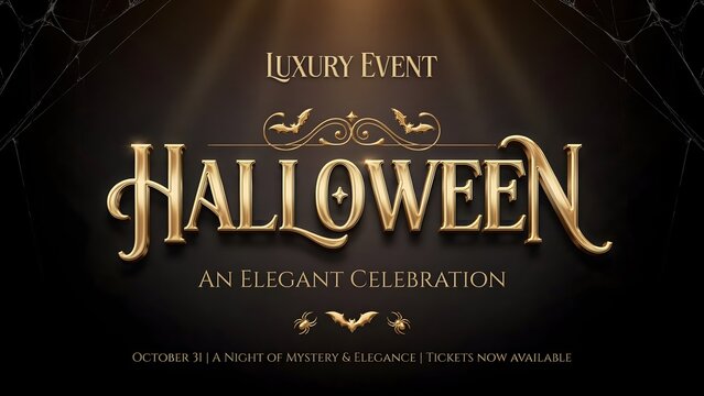 Luxury Halloween party invitation banner. Elegant gold typography for a festive event.
