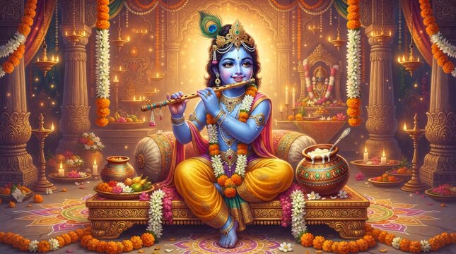 Happy Krishna Janmashtami. Little Lord Krishna three.