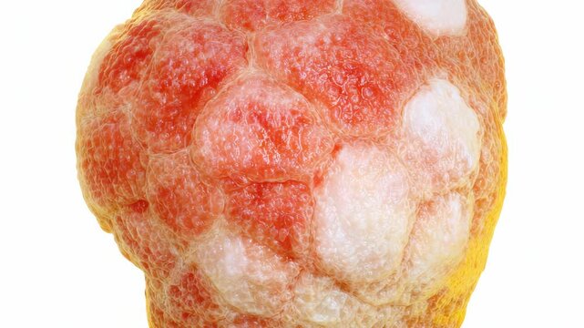 Close up of a textured orange peel surface isolated on white background, macro photography of citrus fruit skin, organic food texture for design