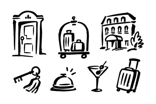 Hotel and Travel Doodle Vector Set Illustration