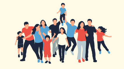 Obraz premium Diverse Happy Family and Friends Group Jumping and Celebrating Together on White Background