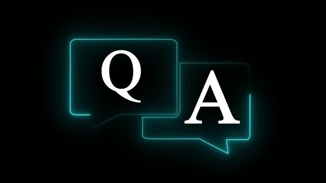 q and a question and answer animated session icon neon 4k screen Animated. Question and Answer the letters Q and A. Speech bubbles with Question and Answer icon isolated on black background. 4k