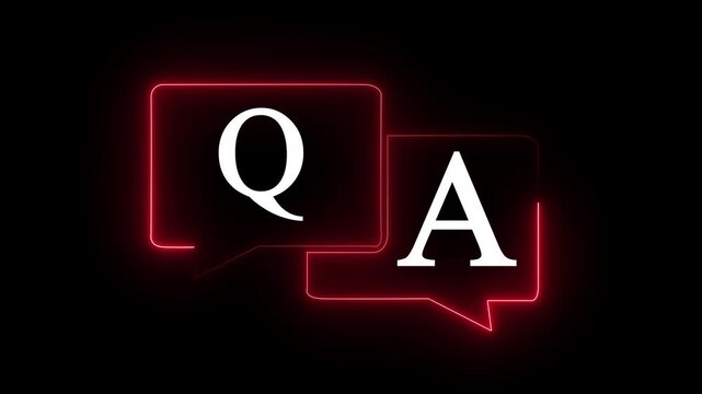 q and a question and answer animated session icon neon 4k screen Animated. Question and Answer the letters Q and A. Speech bubbles with Question and Answer icon isolated on black background. 4k
