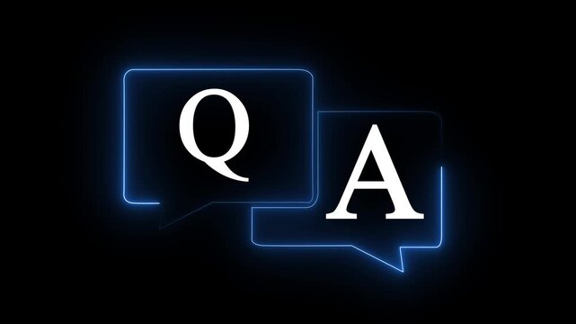 q and a question and answer animated session icon neon 4k screen Animated. Question and Answer the letters Q and A. Speech bubbles with Question and Answer icon isolated on black background. 4k