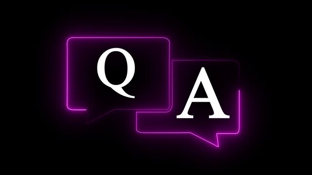 q and a question and answer animated session icon neon 4k screen Animated. Question and Answer the letters Q and A. Speech bubbles with Question and Answer icon isolated on black background. 4k