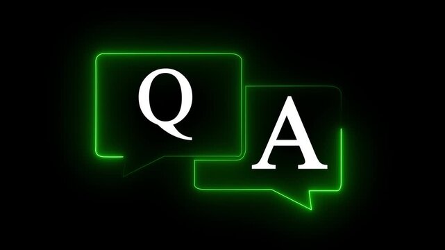 q and a question and answer animated session icon neon 4k screen Animated. Question and Answer the letters Q and A. Speech bubbles with Question and Answer icon isolated on black background. 4k