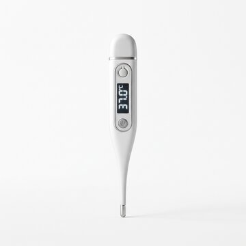 White Digital Clinical Thermometer with LCD Display Isolated on White Background