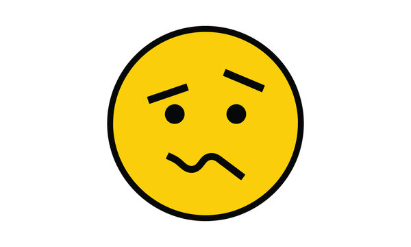 Nervous yellow emoticon face with concerned eyes and wiggly mouth vector illustration