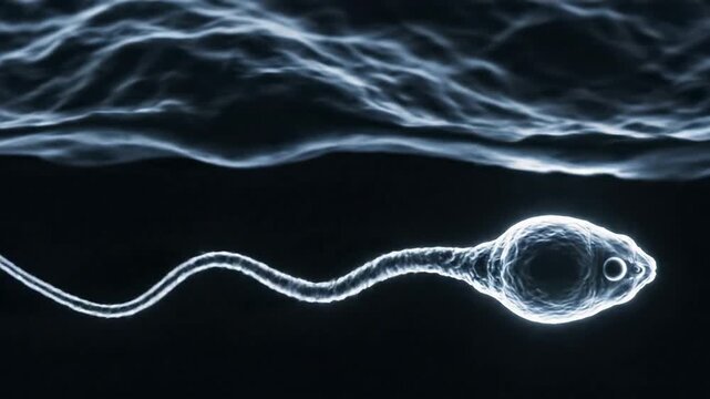 Microscopic sperm cell swimming with active tail movement in dark fluid for reproductive biology