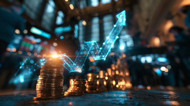 Financial Growth Chart with Upward Trending Arrow and Coins