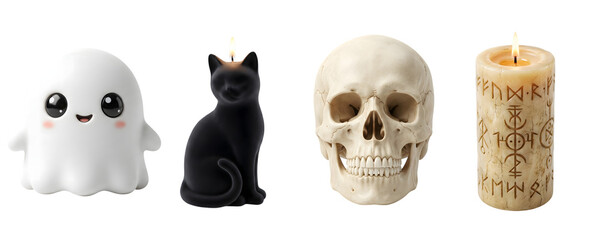 Obraz premium Halloween Black Cat Skull PNG Bundle Gothic Cat Human Skull Horror Clipart Set Isolated Transparent Background For Halloween Party Decoration Sticker Poster Scrapbook And Commercial Use