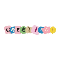 Colorful paper cutout letters spelling the word greetings © Din Islam