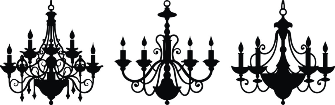 Ornate Chandelier Silhouettes Collection Featuring Classic Decorative Lighting Designs with Elegant Curved Arms