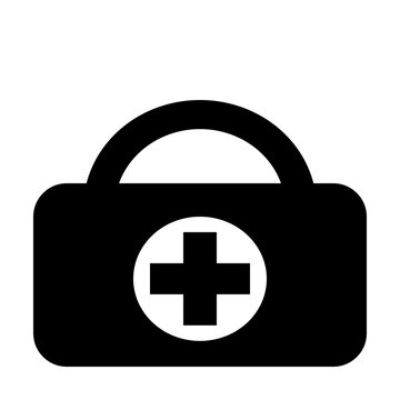 First Aid Kit Medical Bag Cross Flat Glyph Icon Black Silhouette Isolated White Background