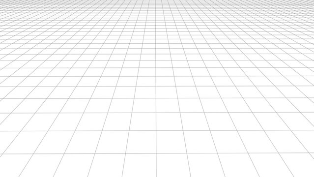 Vector horizon lines. Perspective depth shapes dimension. Grid frameworks. 3D space emerges geometrically.