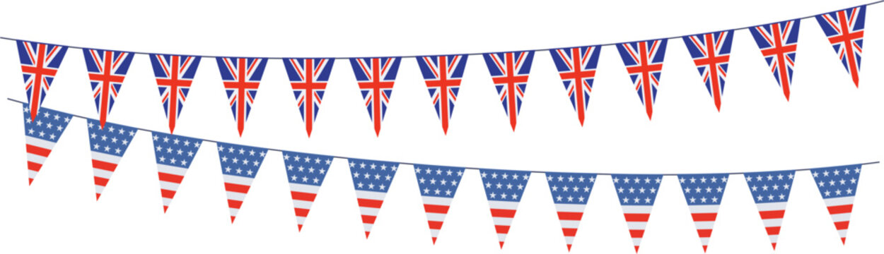 Garlands with pennants from United Kingdom and United States of America	