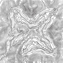 Complex golf course master plan with multiple holes and bunkers rendered in fine topographic line art style. © GPX
