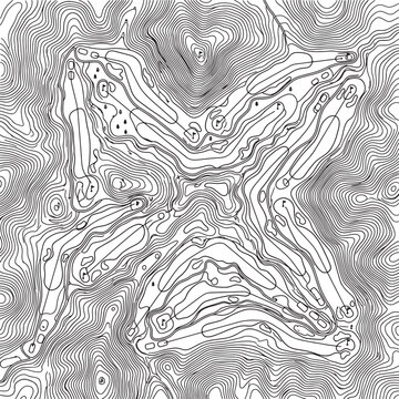 Complex golf course master plan with multiple holes and bunkers rendered in fine topographic line art style.