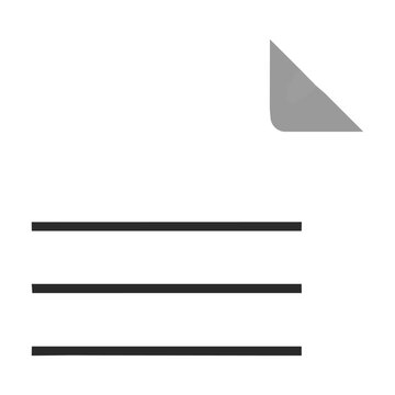 Minimalist document icon with a folded corner and placeholder lines on a white background, simple office paperwork concept