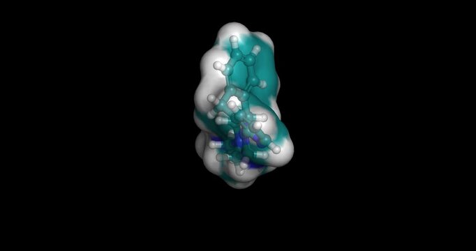 Mirtazapine, noradrenergic and specific serotonergic antidepressant, 3D molecule 4K spinning