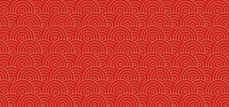 Red background with golden Chinese round pattern.