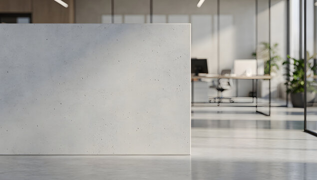 Concrete Partition Wall Mockup in Modern Open Space Office Interior with Glass Divisions
