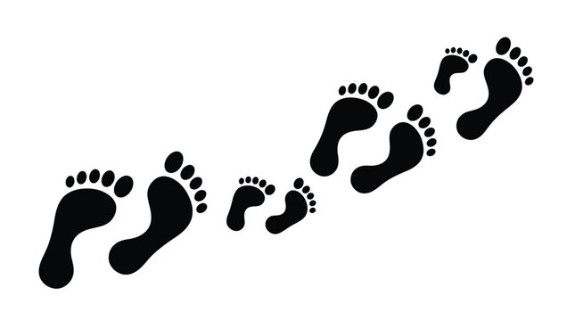 Footprints Silhouette On White Background A Series Of Black Imprints