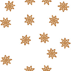 Obraz premium pattern star shaped gingerbread cookie featuring festive white icing, symbolizing holiday baking, winter celebrations, and traditional christmas treats on a clean background
