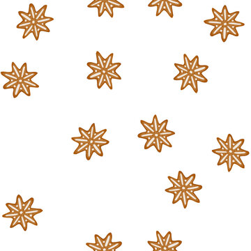 pattern star shaped gingerbread cookie featuring festive white icing, symbolizing holiday baking, winter celebrations, and traditional christmas treats on a clean background