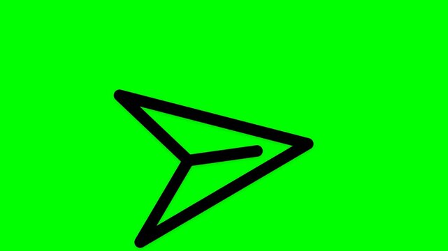 Pointer arrow featuring a sharp black outline floating over a vivid green chroma key backdrop.