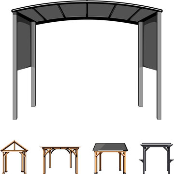 Outdoor structures collection displaying an assortment of arbors and pergolas, providing decorative and functional elements for garden, patio, and backyard spaces offering shade and design