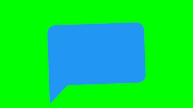 Speech bubble shaped like a vibrant azure rectangle floating seamlessly over a brilliant emerald green digital chroma key canvas.