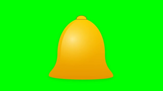 Bell illustration displaying a shiny golden metallic texture and warm specular highlights isolated on a bright chroma screen.