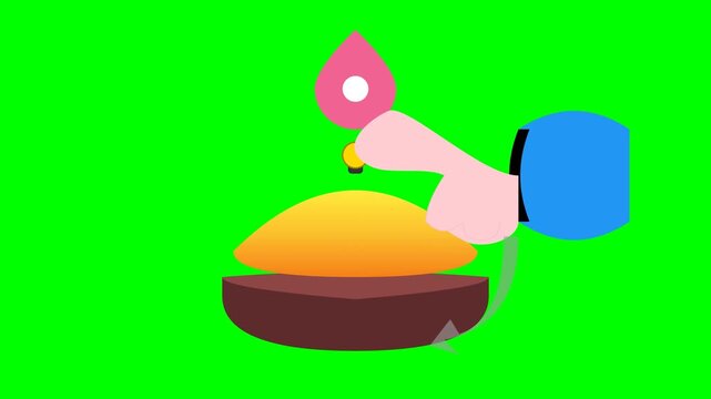 Interactive finger clicking a glossy yellow button against a vibrant green chroma key background with smooth digital vector animation.