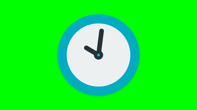 Clock showing ten past ten appears as a flat graphic icon on a bright green screen for animation use.