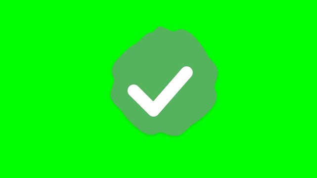 Checkmark icon appears in crisp white atop a textured, soft green badge shape designed for high visibility.