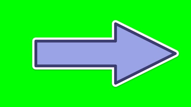 Arrow icon presents a smooth lavender color with a thick white border against a vivid green screen background.