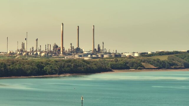 Aerial Video Pembroke Refinery. The Pembroke Refinery is an oil refinery situated on the Pembrokeshire coast in Wales at Rhoscrowther in the community of Angle, owned by the American Valero 