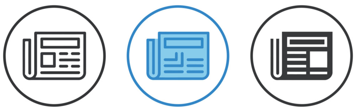 Newspaper icon featuring news paper, journalism, magazine and media content symbols for online platforms and applications vector, design