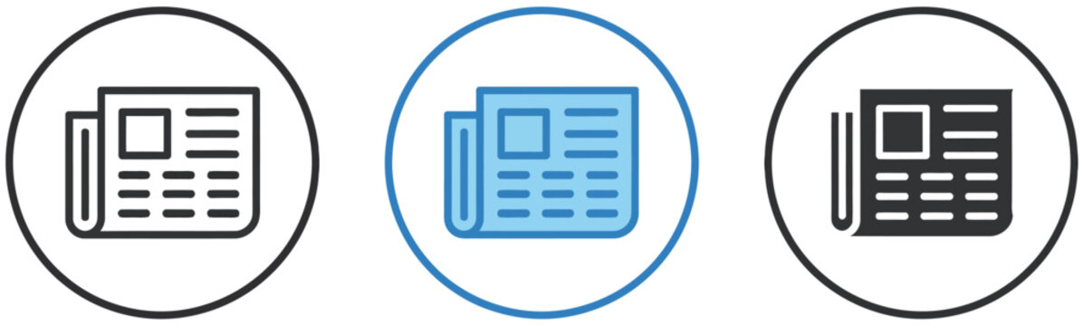 Newspaper icon representing news, article, media, publication and information symbols for websites and digital communication vector, design