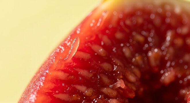 Macro detail of ripe fresh fig fruit interior showing seeds and texture